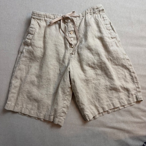 Chadwick's Pants - Chadwick's Womens 100% Linen Shorts Beige Button Front Drawstring Size 10